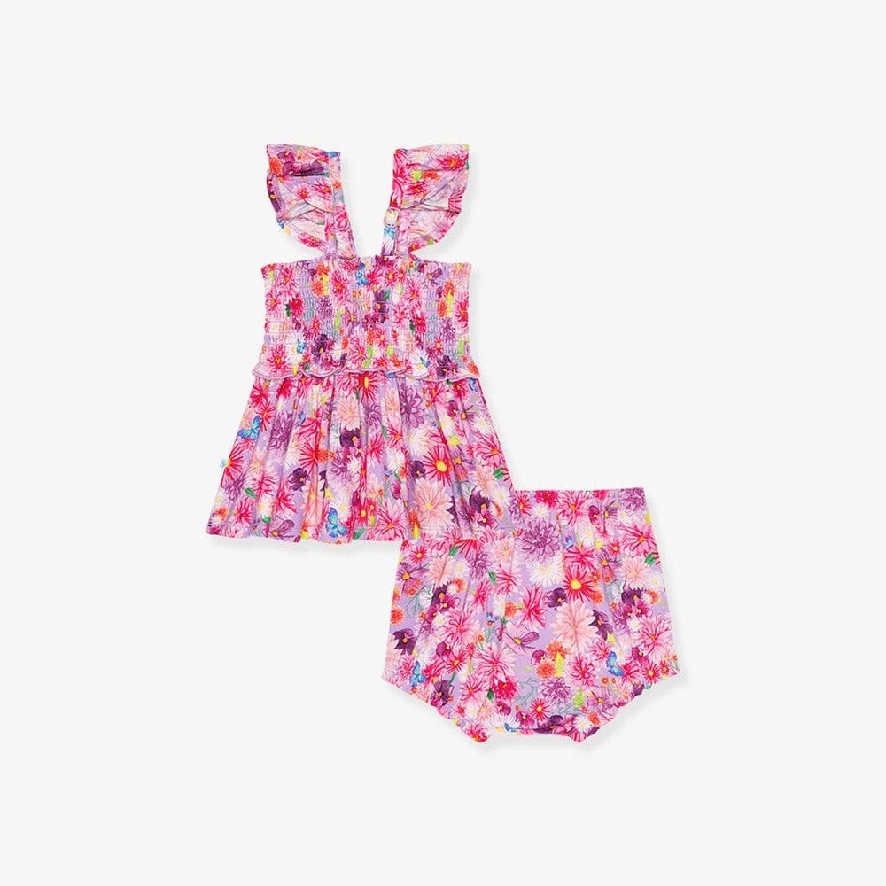 Bamboo Smocked Babydoll Top & Bummies Set Zinnia (Floral)
Posh Peanut 12/18m